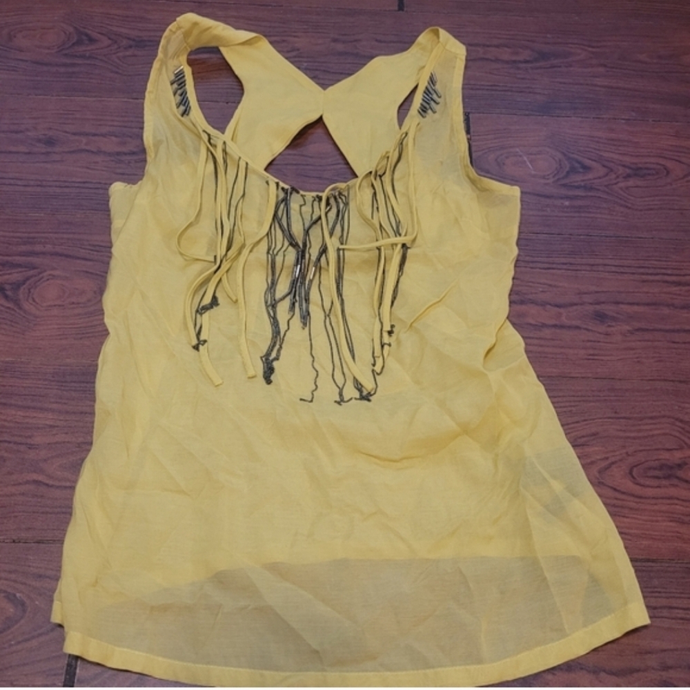 3/$13 Yellow Sleeveless Metal Fringe Top
